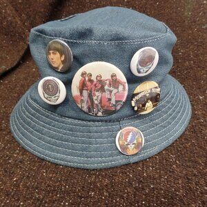 Denim Bucket Hat Rock 'n Roll Pin Starter Cap MEDIUM NWOT